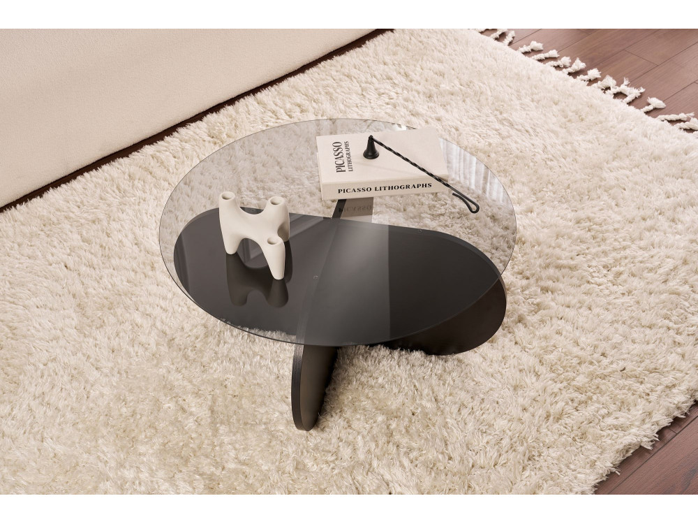 Aeris" wooden coffee table - 75 x 75 x 35 cm - Black woodTransparent