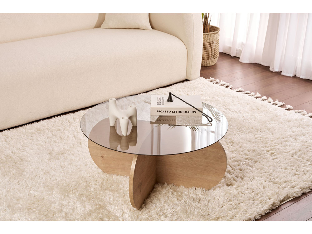 Aeris" wooden coffee table - 75 x 75 x 35 cm - Oak SaphirFumées