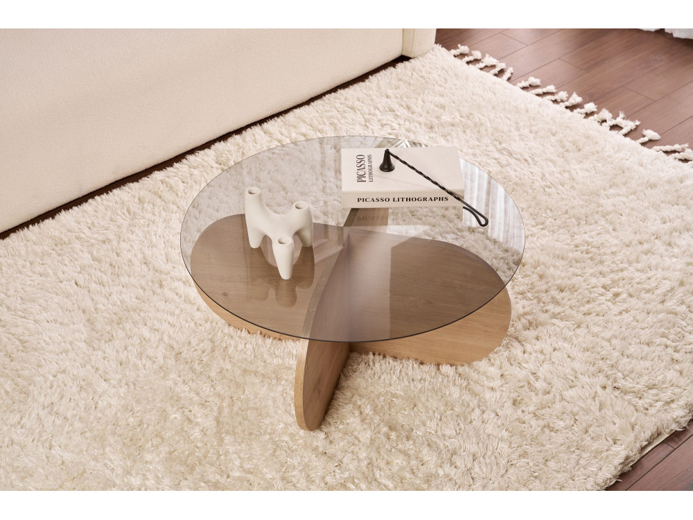 Aeris" wooden coffee table - 75 x 75 x 35 cm - Oak SaphirFumées