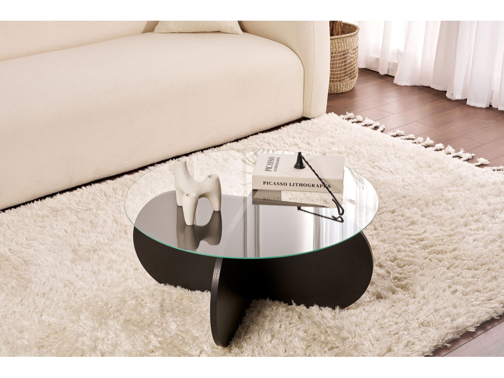 Aeris" wooden coffee table - 75 x 75 x 35 cm - NoirFumée wood