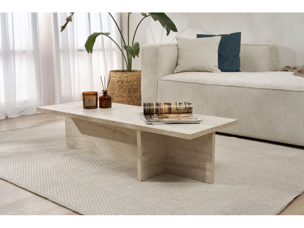 Harbor" wooden coffee table - 120 x 45 x 30 cm - Travertine