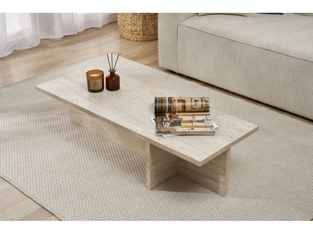 Harbor" wooden coffee table - 120 x 45 x 30 cm - Travertine