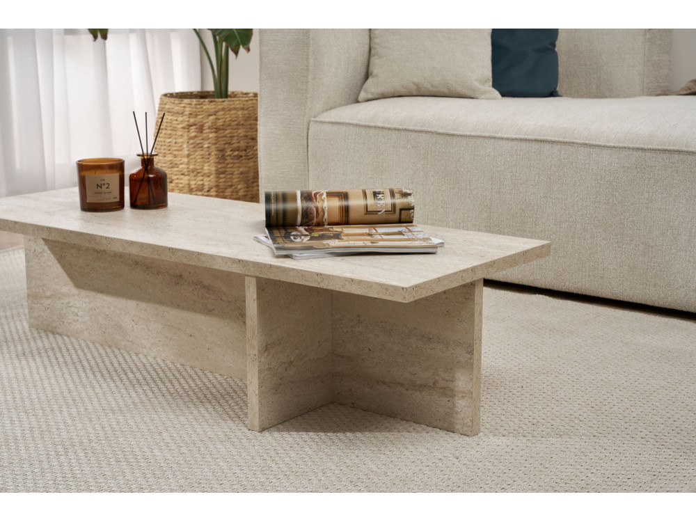 Harbor" wooden coffee table - 120 x 45 x 30 cm - Travertine