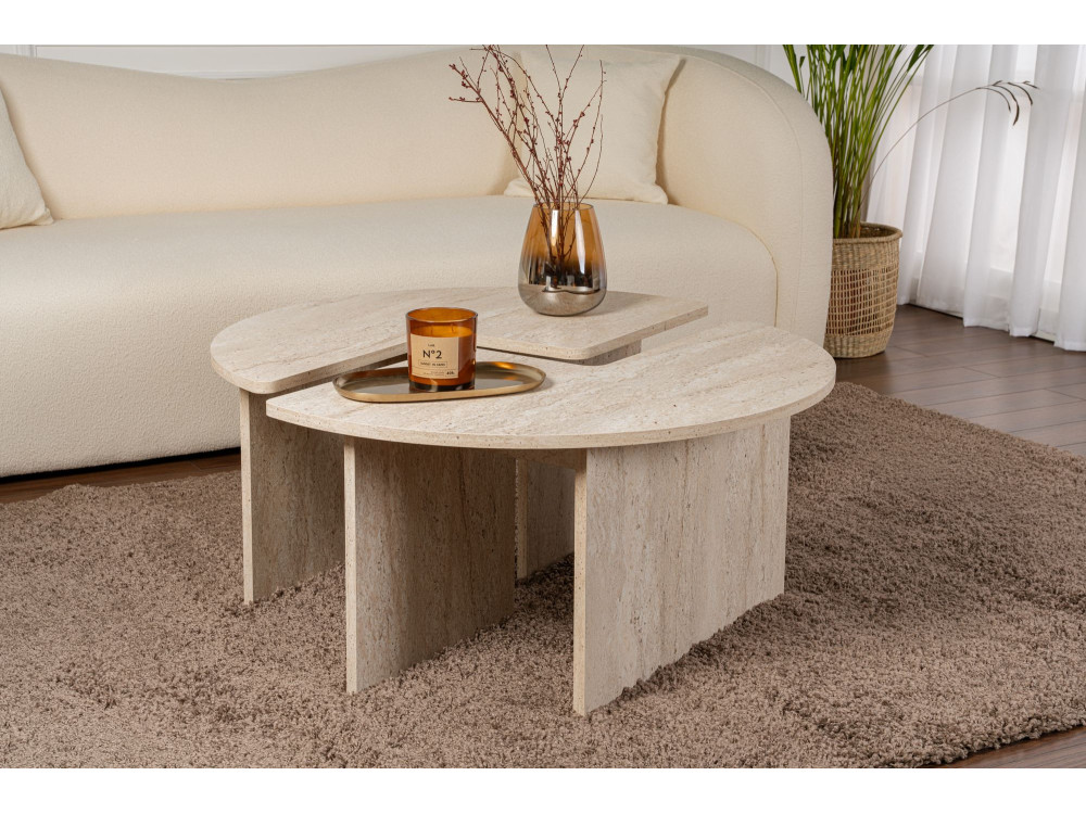 Moira" wooden coffee table - 90 x 90 x 41 cm - Travertine