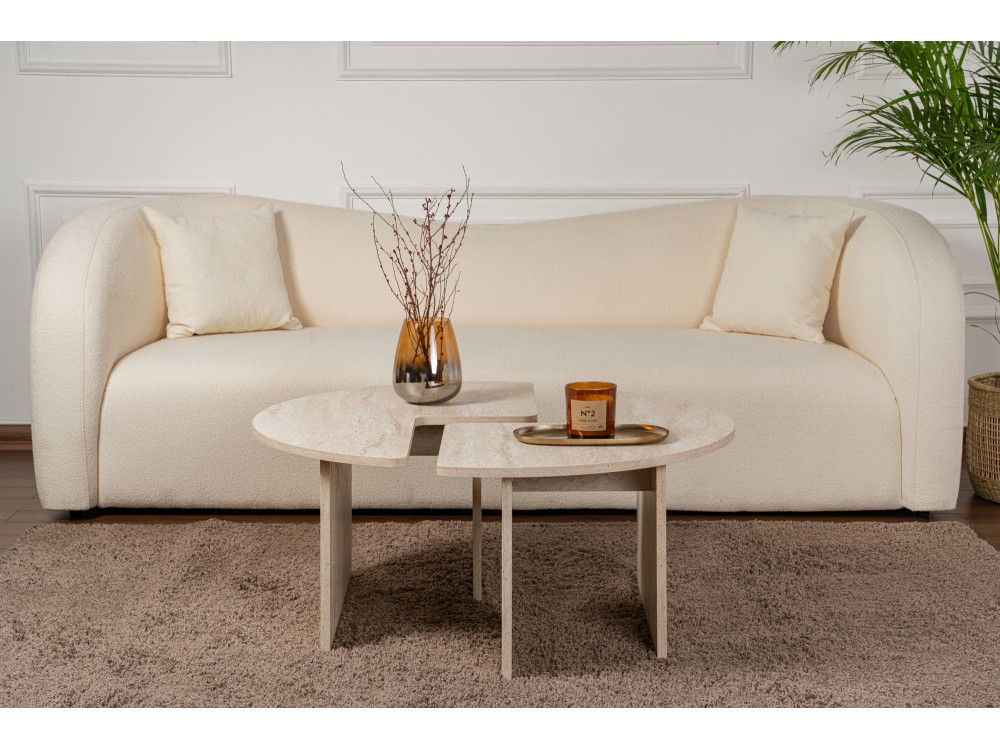 Moira" wooden coffee table - 90 x 90 x 41 cm - Travertine