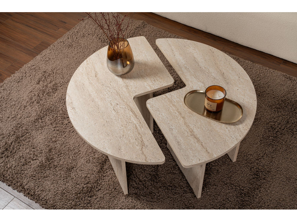 Moira" wooden coffee table - 90 x 90 x 41 cm - Travertine