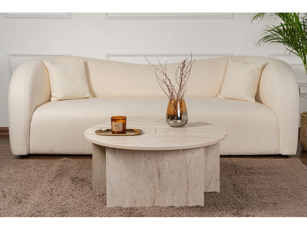 Moira" wooden coffee table - 90 x 90 x 41 cm - Travertine