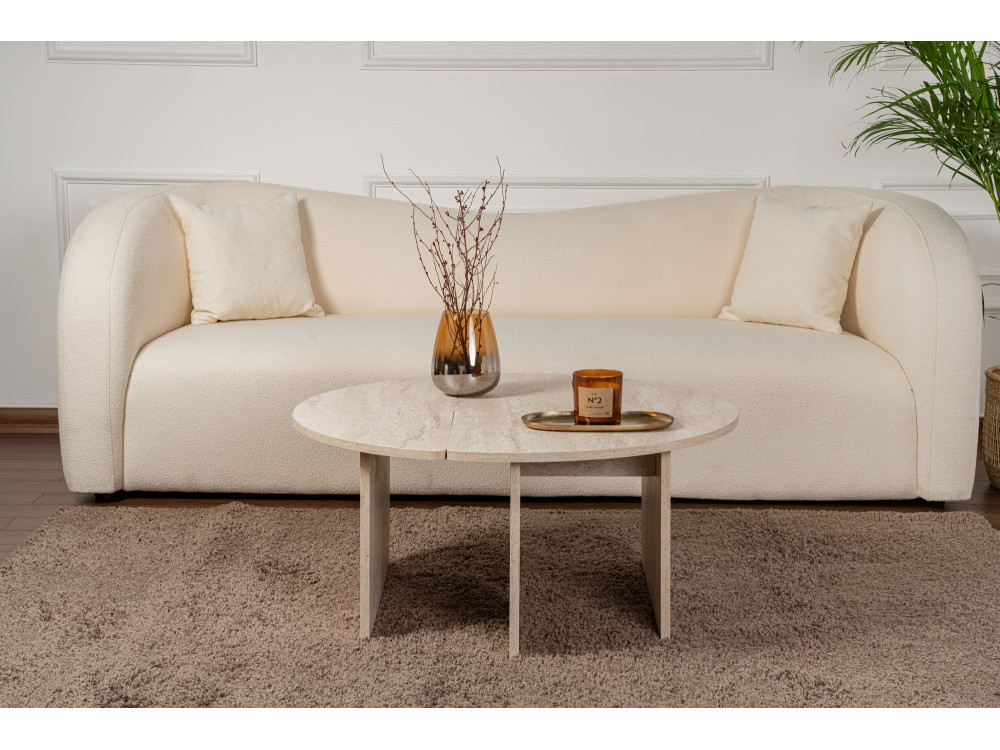 Moira" wooden coffee table - 90 x 90 x 41 cm - Travertine