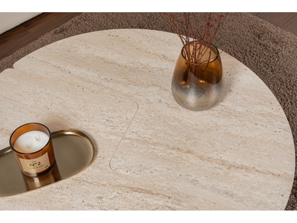 Moira" wooden coffee table - 90 x 90 x 41 cm - Travertine