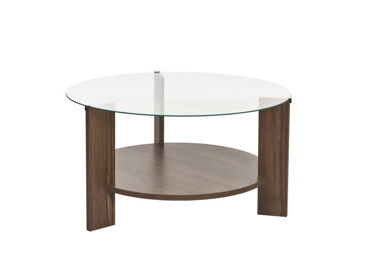 Clara" wooden coffee table - 75 x 75 x 40 cm - WalnutTransparent