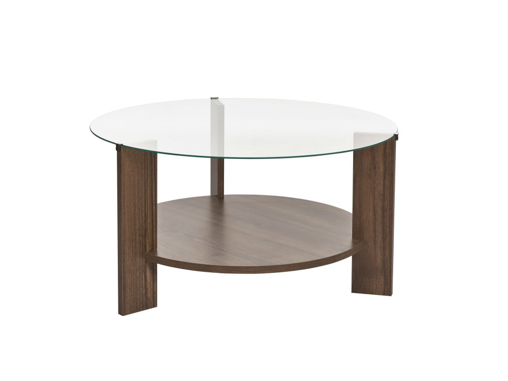 Clara" wooden coffee table - 75 x 75 x 40 cm - WalnutTransparent
