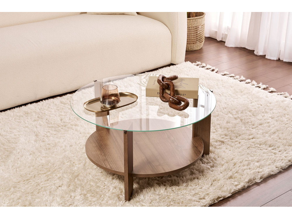 Clara" wooden coffee table - 75 x 75 x 40 cm - WalnutTransparent