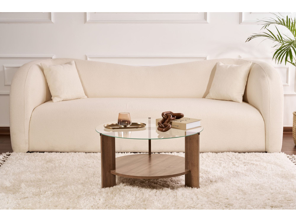 Clara" wooden coffee table - 75 x 75 x 40 cm - WalnutTransparent