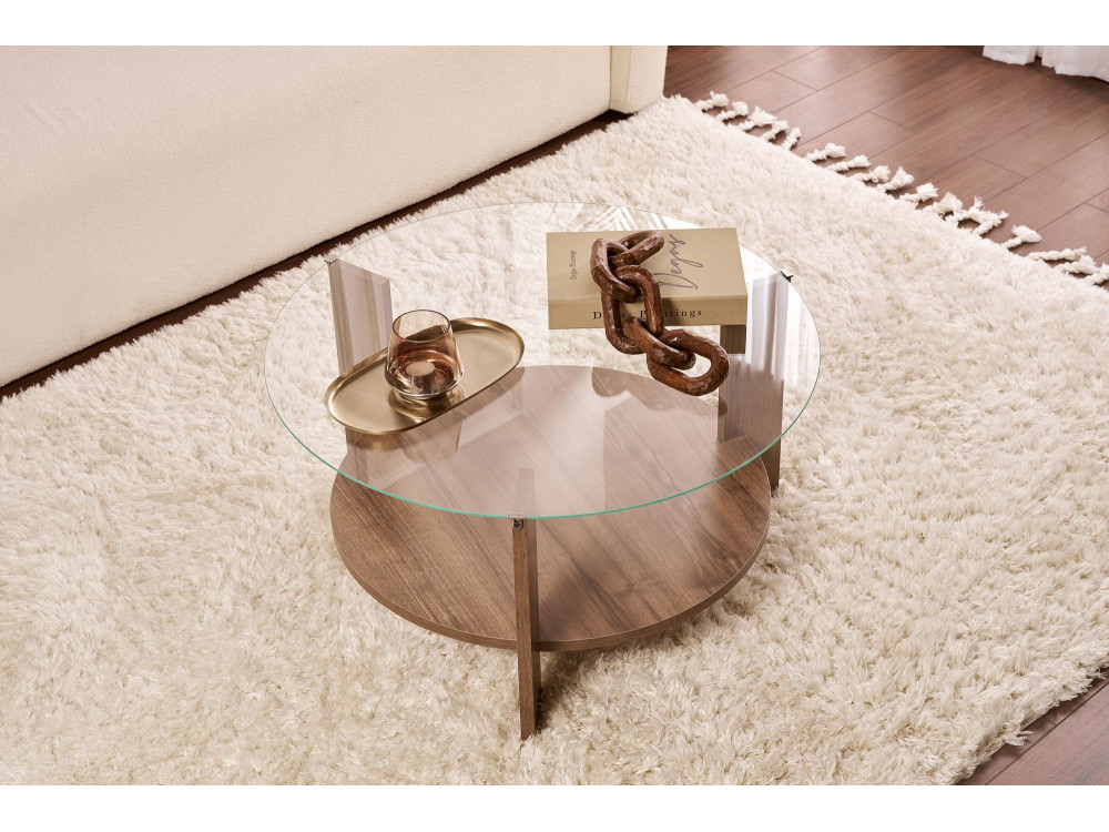 Clara" wooden coffee table - 75 x 75 x 40 cm - WalnutTransparent