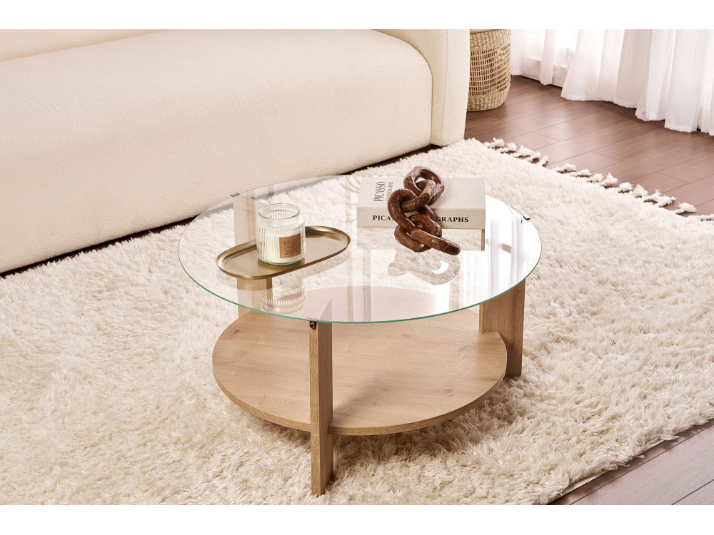 Clara" wooden coffee table - 75 x 75 x 40 cm - SaphirTransparent Oak