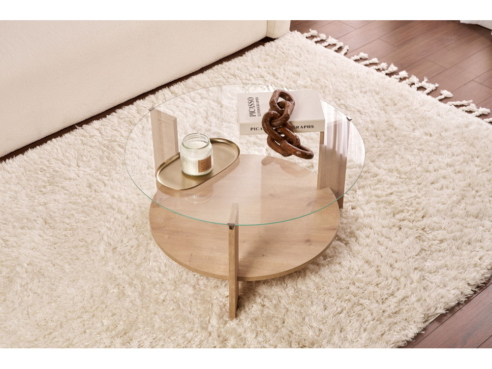 Clara" wooden coffee table - 75 x 75 x 40 cm - SaphirTransparent Oak