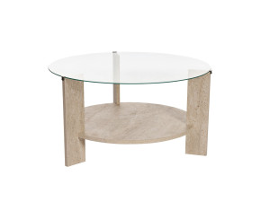 Clara" wooden coffee table - 75 x 75 x 40 cm - TravertineTransparent