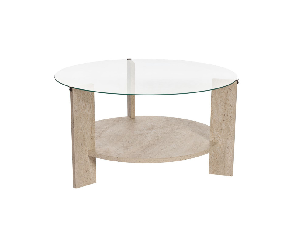 Clara" wooden coffee table - 75 x 75 x 40 cm - TravertineTransparent
