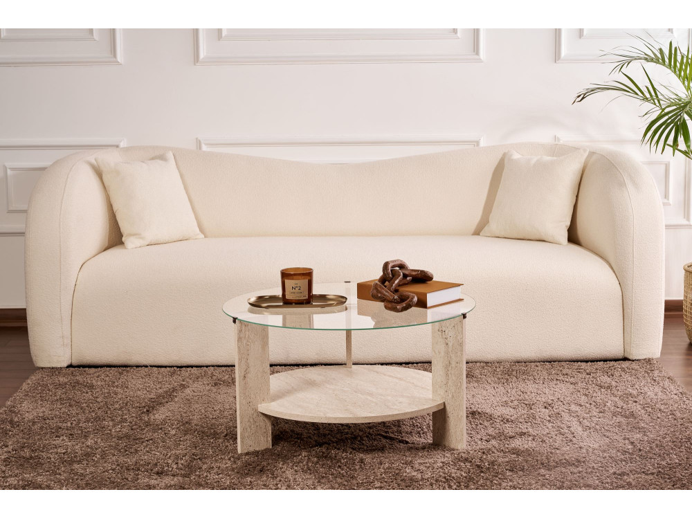 Clara" wooden coffee table - 75 x 75 x 40 cm - TravertineTransparent
