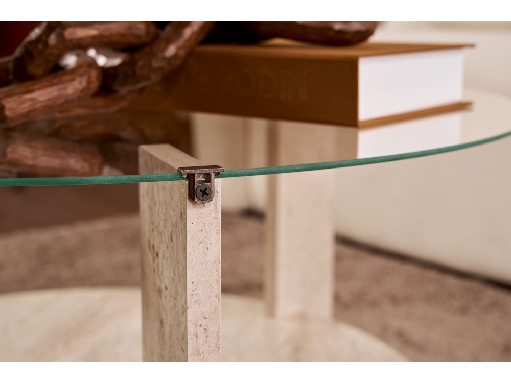 Clara" wooden coffee table - 75 x 75 x 40 cm - TravertineTransparent