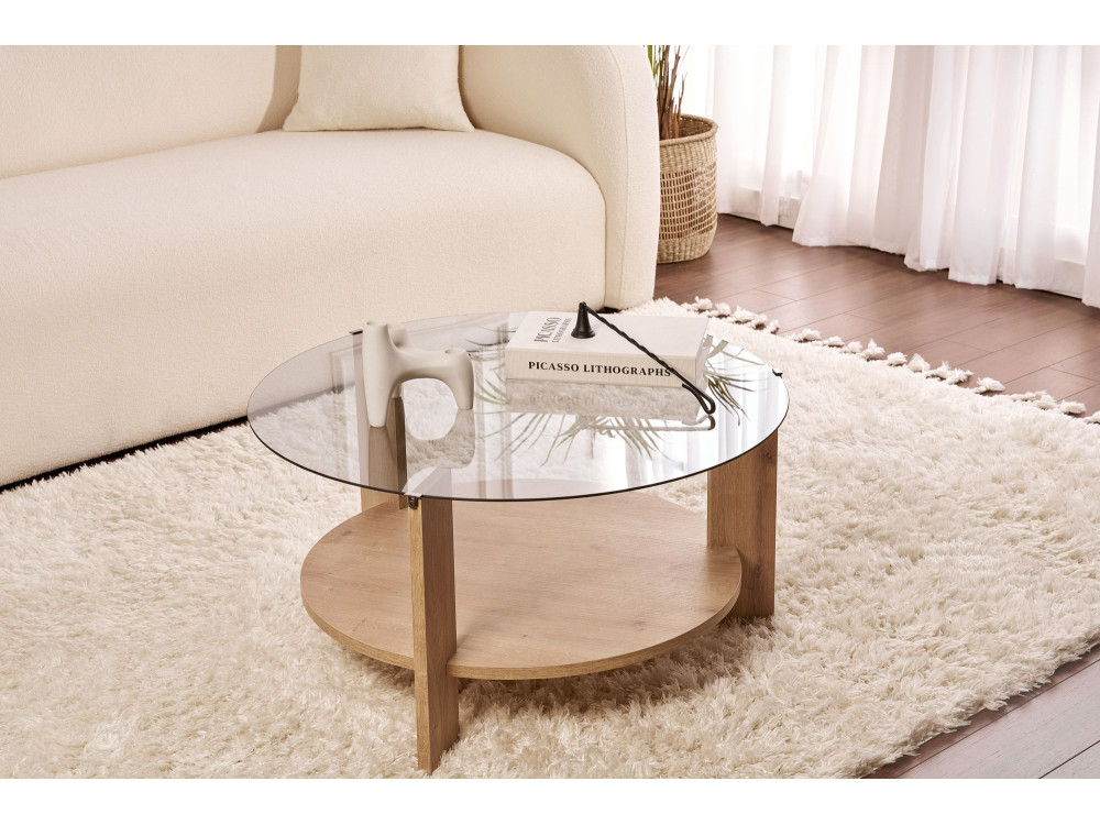Clara" wooden coffee table - 75 x 75 x 40 cm - Oak SaphirFumées
