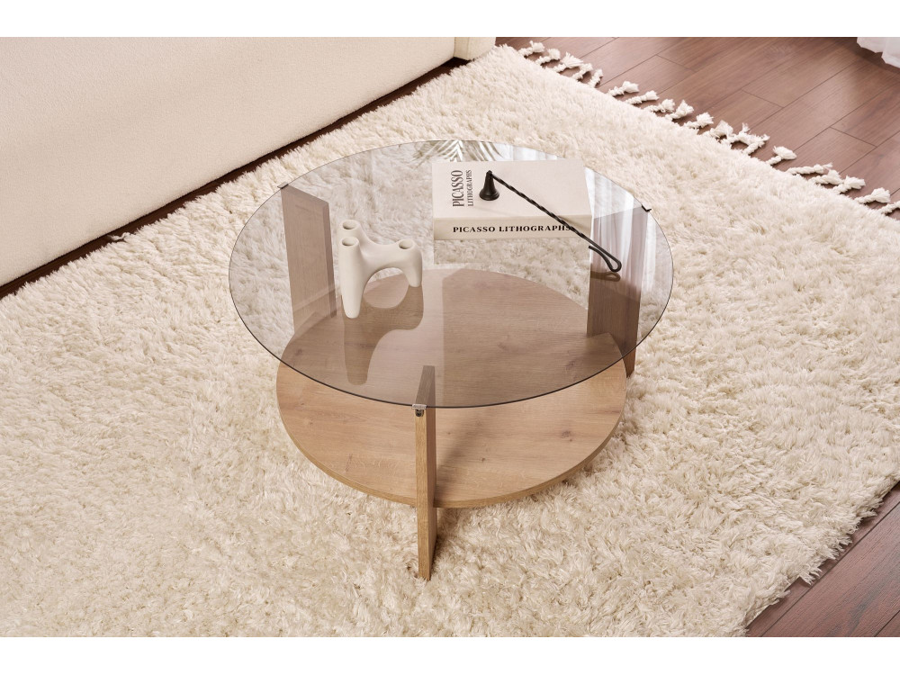 Clara" wooden coffee table - 75 x 75 x 40 cm - Oak SaphirFumées