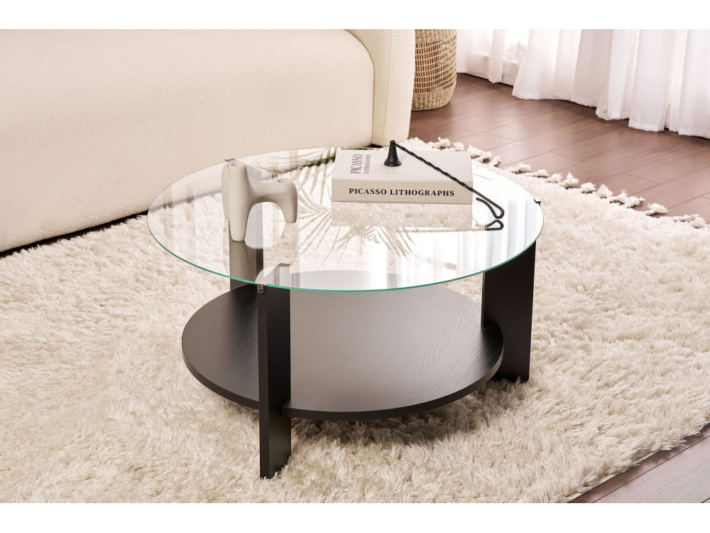 Clara" wooden coffee table - 75 x 75 x 40 cm - Black woodTransparent