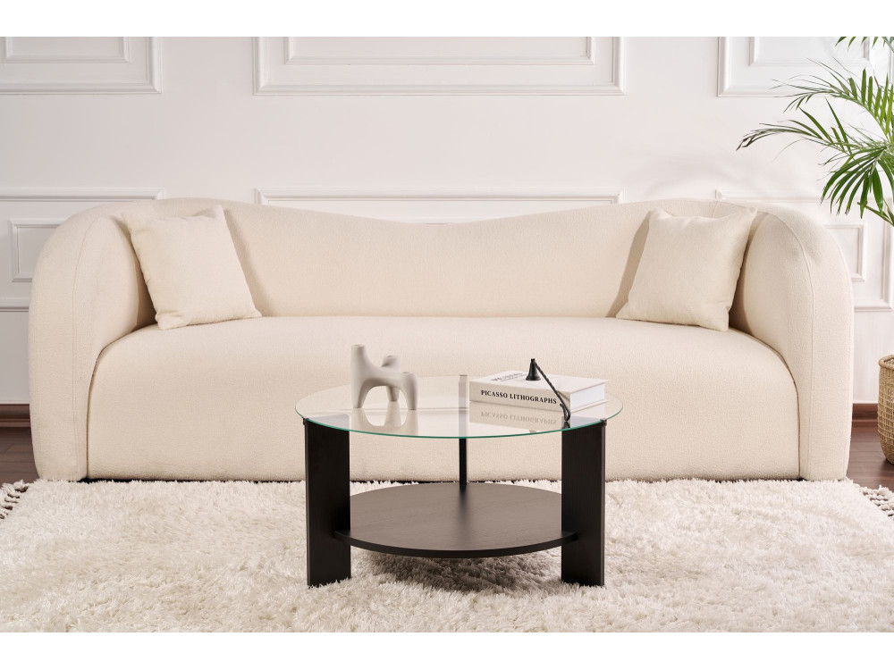 Clara" wooden coffee table - 75 x 75 x 40 cm - Black woodTransparent