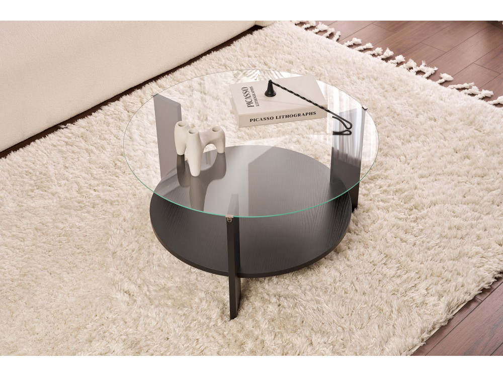 Clara" wooden coffee table - 75 x 75 x 40 cm - Black woodTransparent