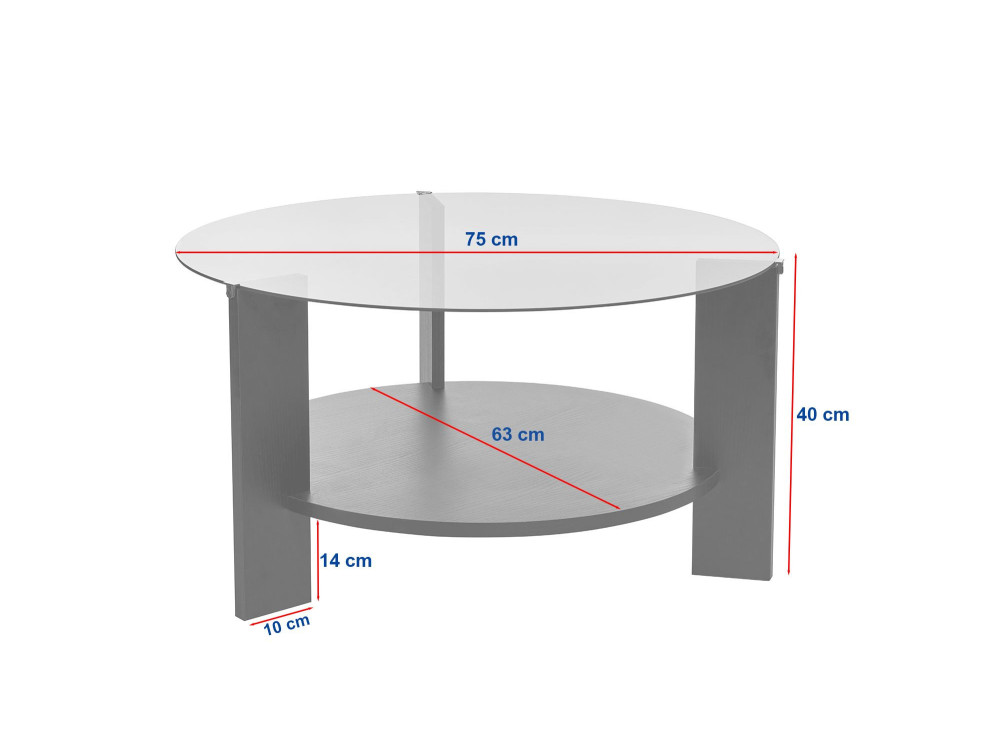Clara" wooden coffee table - 75 x 75 x 40 cm - Black woodTransparent