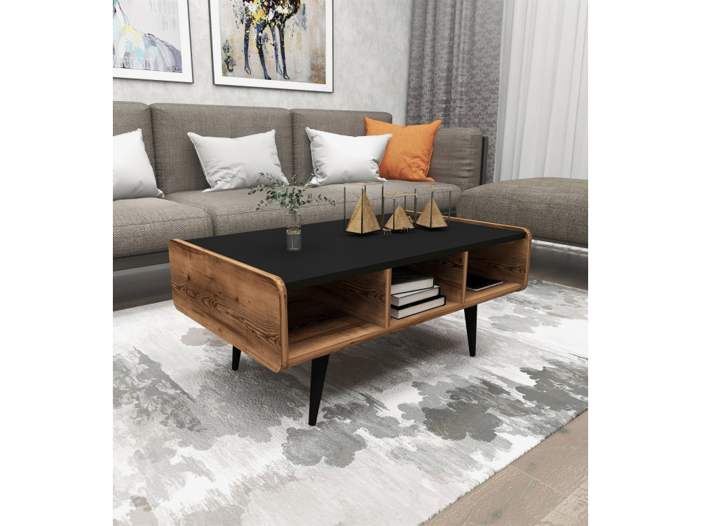 Line" wooden coffee table - 90 x 56 x 40 cm - Light walnut