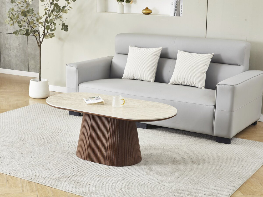 Portofino" oval ceramic coffee table - 120 cm -Travertine and brown