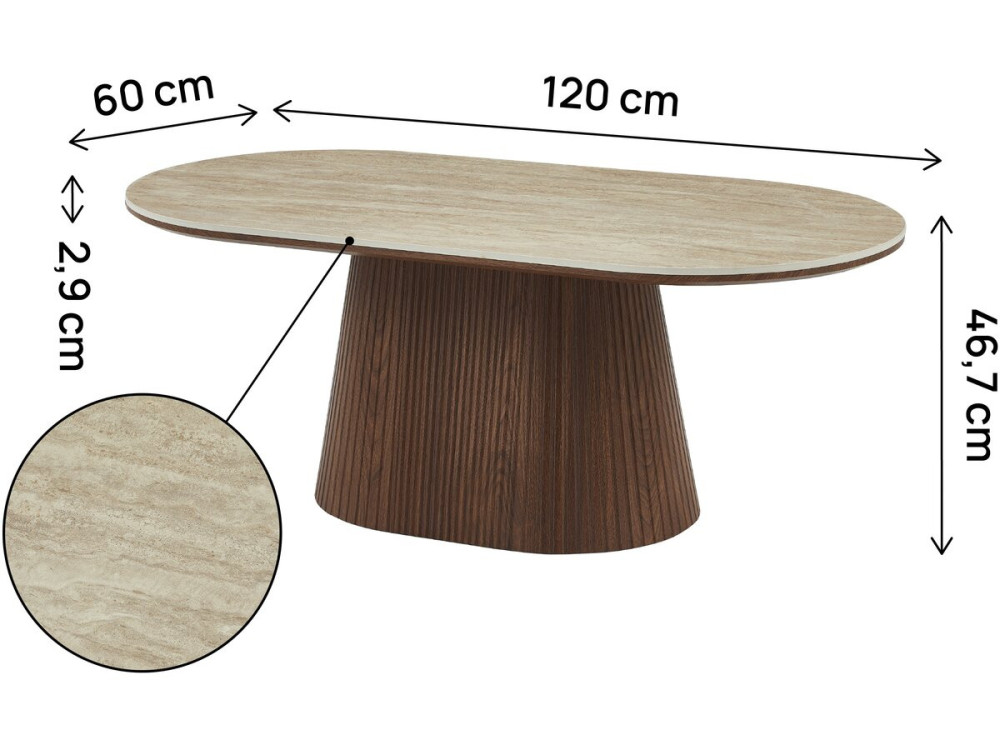 Portofino" oval ceramic coffee table - 120 cm -Travertine and brown