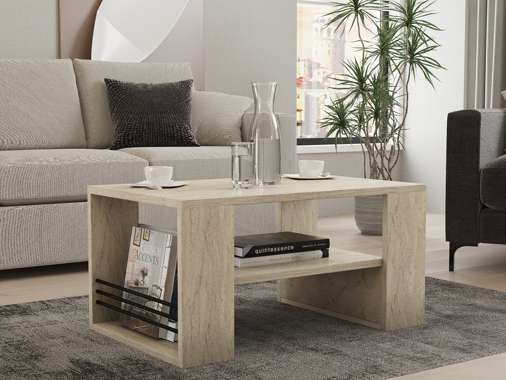 Iris" wooden coffee table - 80 x 50 x 40 cm - Travertine