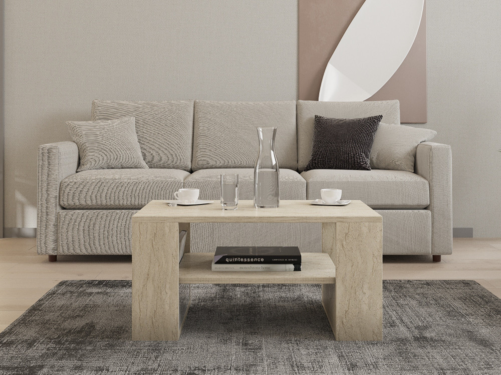 Iris" wooden coffee table - 80 x 50 x 40 cm - Travertine