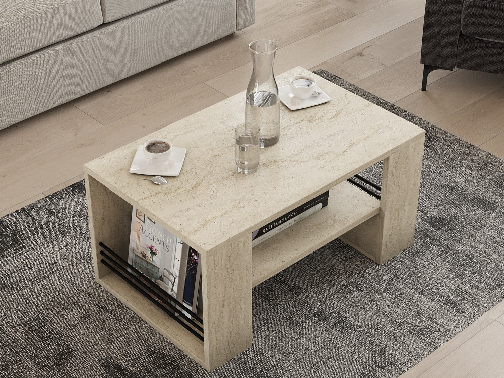 Iris" wooden coffee table - 80 x 50 x 40 cm - Travertine