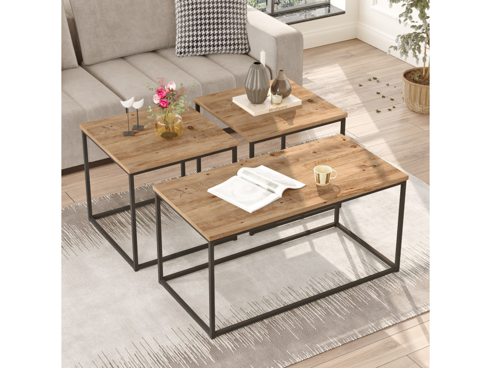 Set of 3 "VG9" wooden coffee tables - 90 x 45 x 44 cm - Atlantic Pine