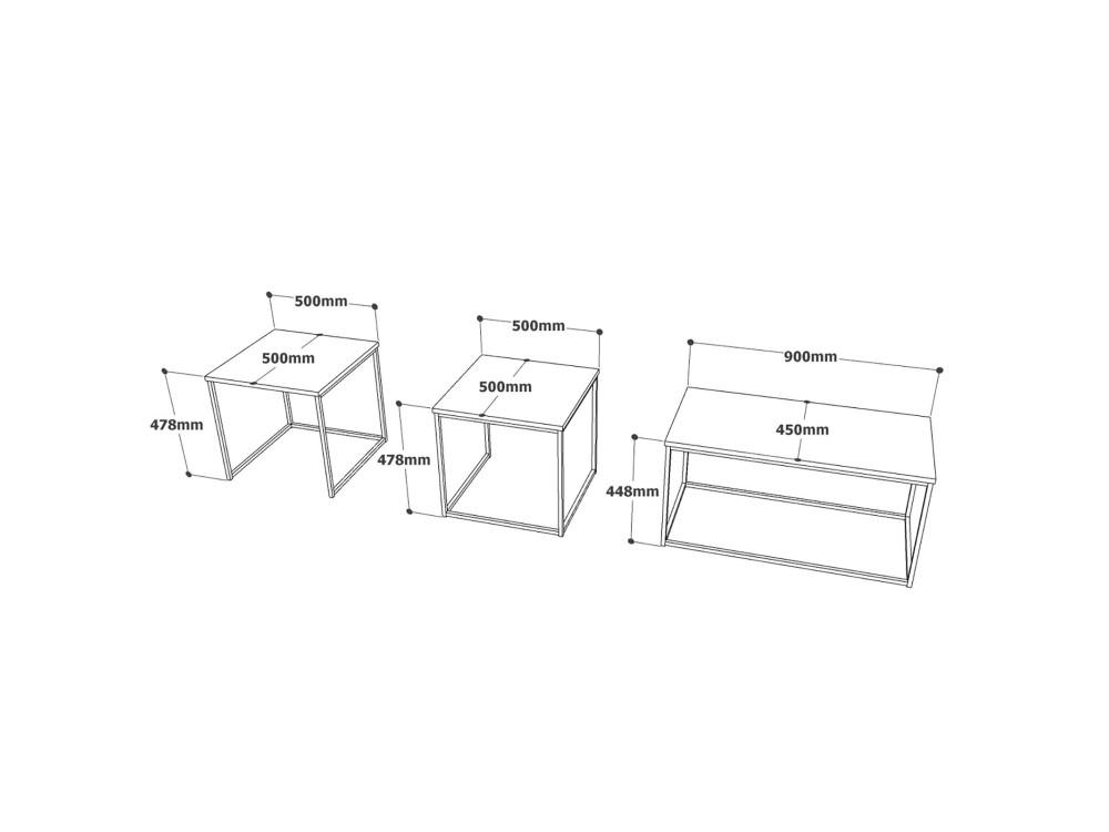 Set of 3 "VG9" wooden coffee tables - 90 x 45 x 44 cm - Atlantic Pine