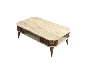 Eylul" wooden coffee table - 105 x 60 x 35 cm - Travertine