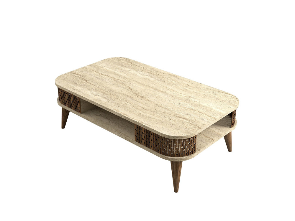 Eylul" wooden coffee table - 105 x 60 x 35 cm - Travertine