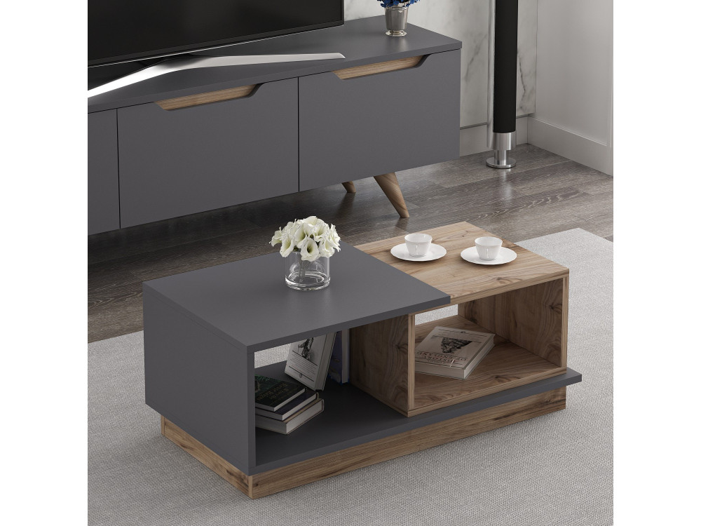 Consept" wooden coffee table - 90 x 45 x 36 cm - Anthracite grey