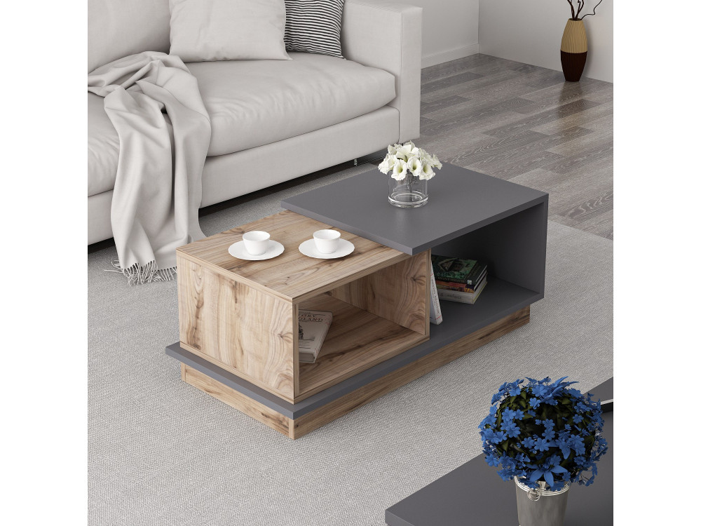 Consept" wooden coffee table - 90 x 45 x 36 cm - Anthracite grey