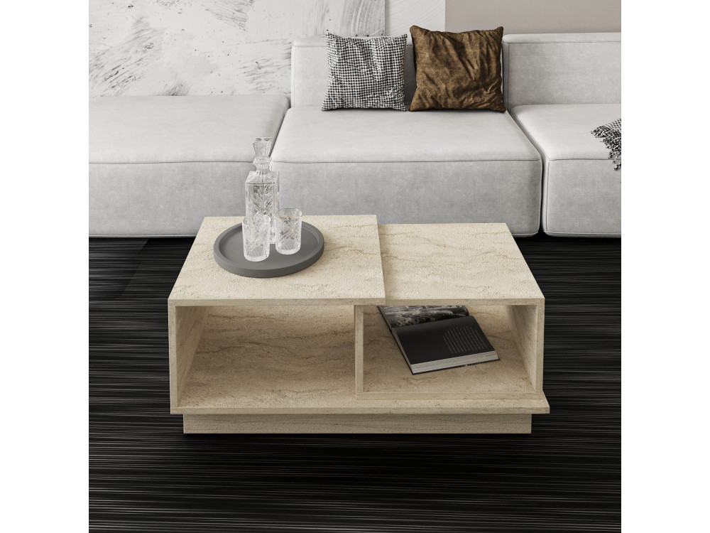 Consept" wooden coffee table - 90 x 45 x 36 cm - Travertine