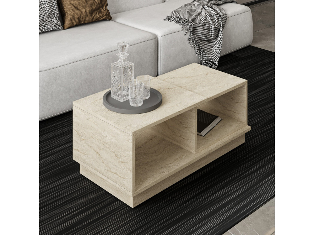 Consept" wooden coffee table - 90 x 45 x 36 cm - Travertine