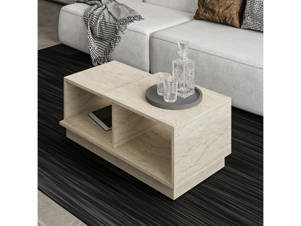Consept" wooden coffee table - 90 x 45 x 36 cm - Travertine