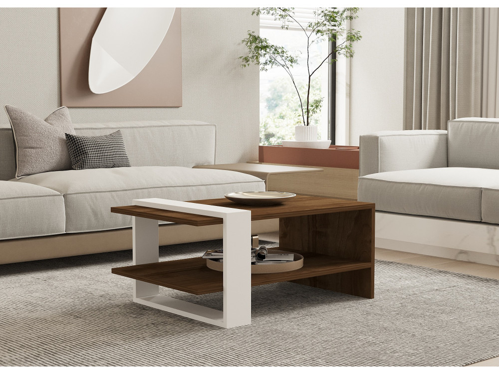 Gaye" wooden coffee table - 80 x 50 x 35 cm - Walnut, White