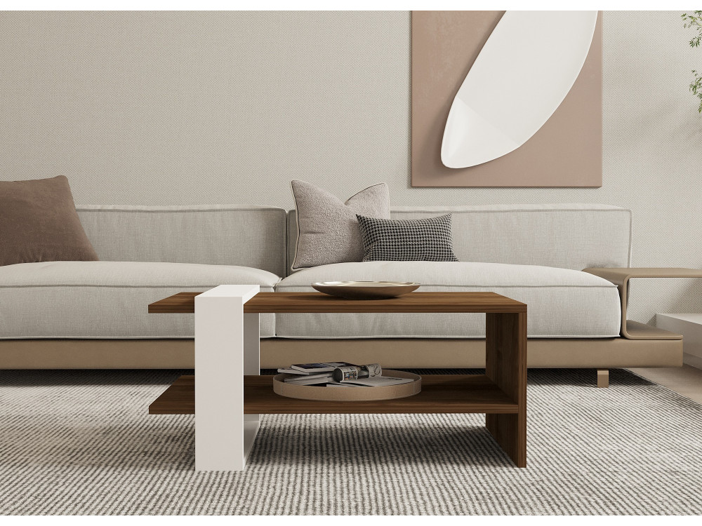 Gaye" wooden coffee table - 80 x 50 x 35 cm - Walnut, White