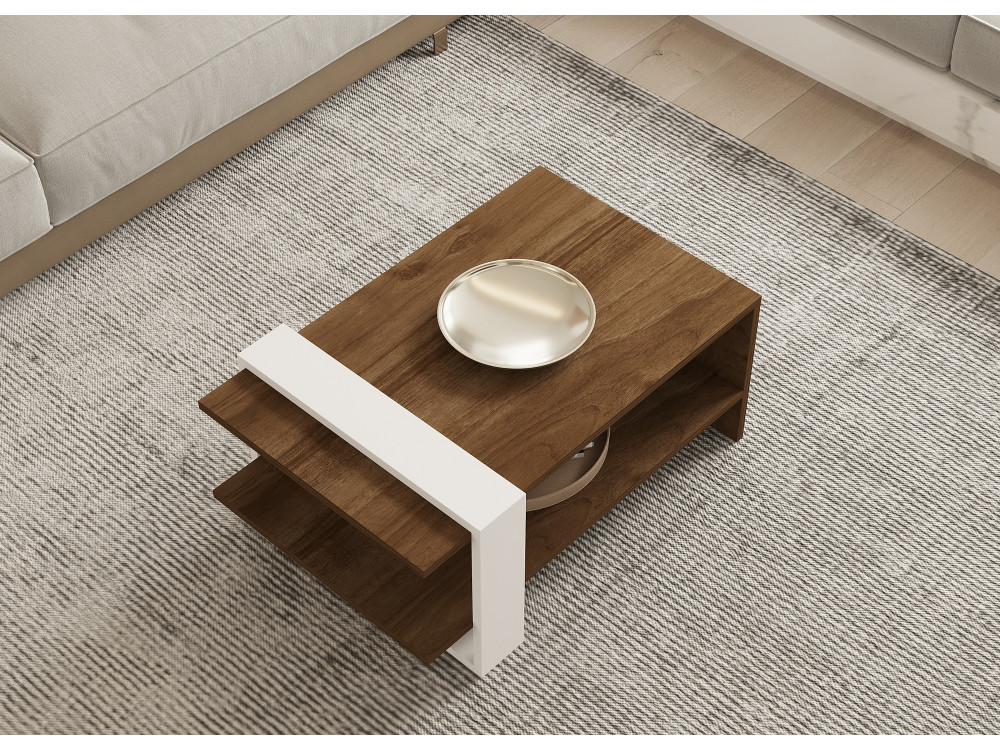 Gaye" wooden coffee table - 80 x 50 x 35 cm - Walnut, White