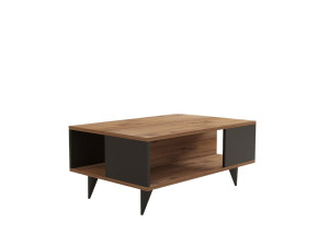 Yuka" wooden coffee table - 90 x 60 x 39 cm - Walnut, Black