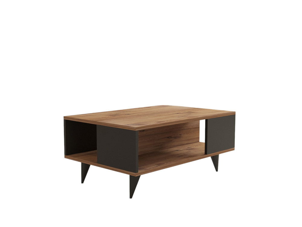 Yuka" wooden coffee table - 90 x 60 x 39 cm - Walnut, Black